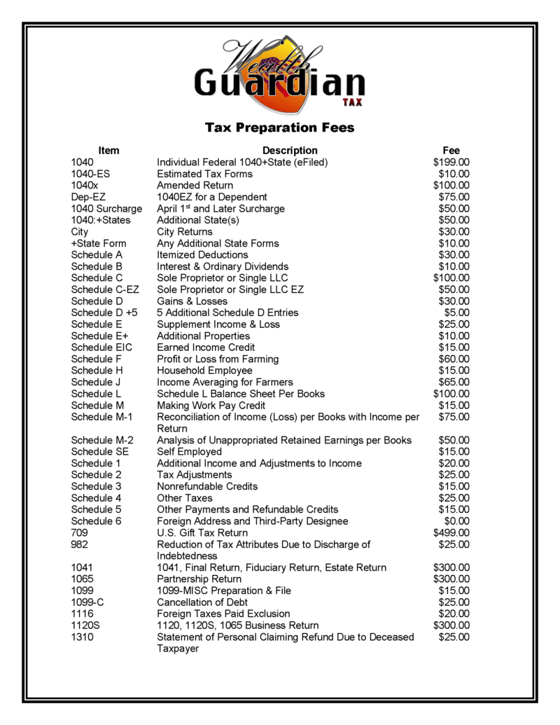 Wealth Guardian Tax Preparation Fees Best Financial Advisor Gilbert